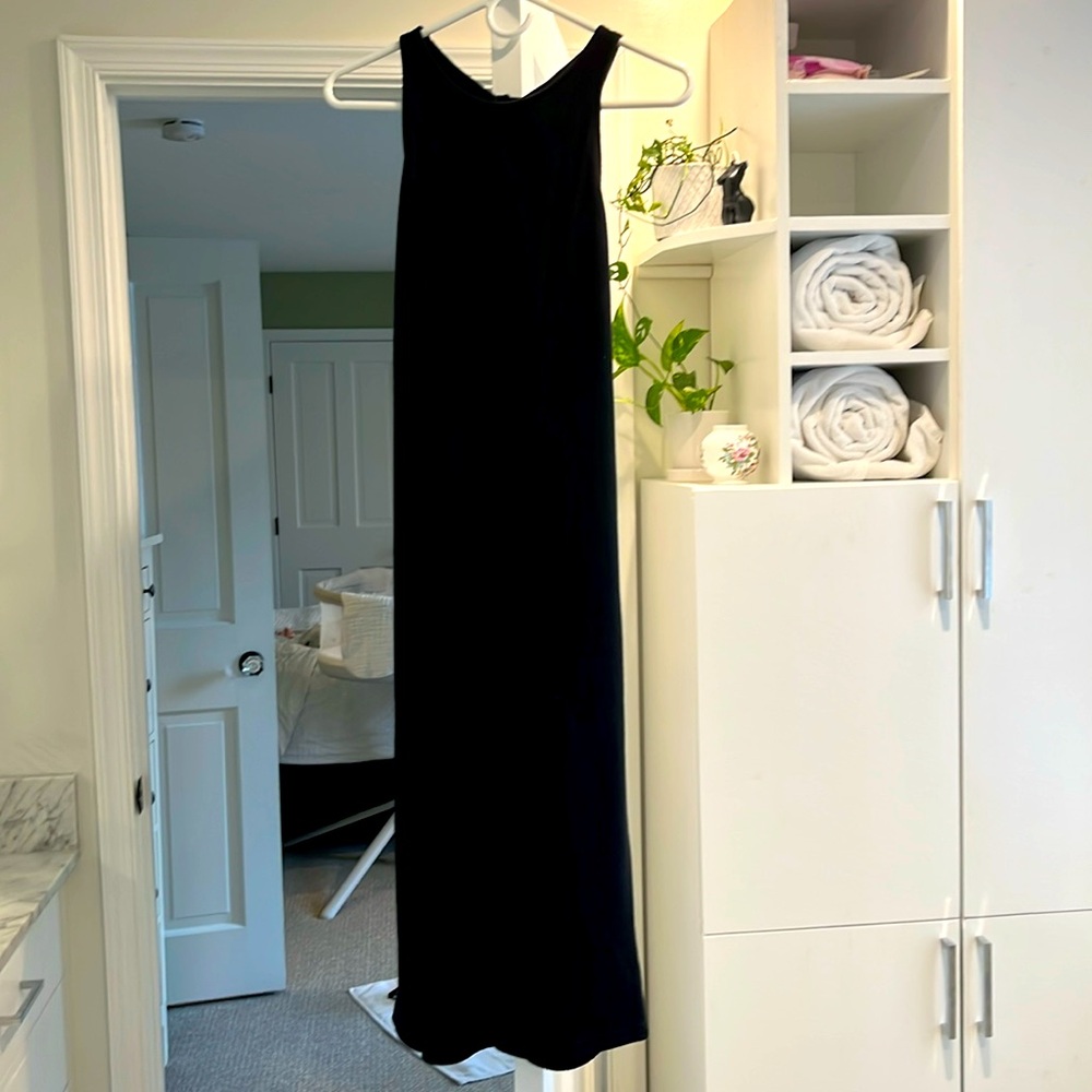 Midi, black, open-back dress
